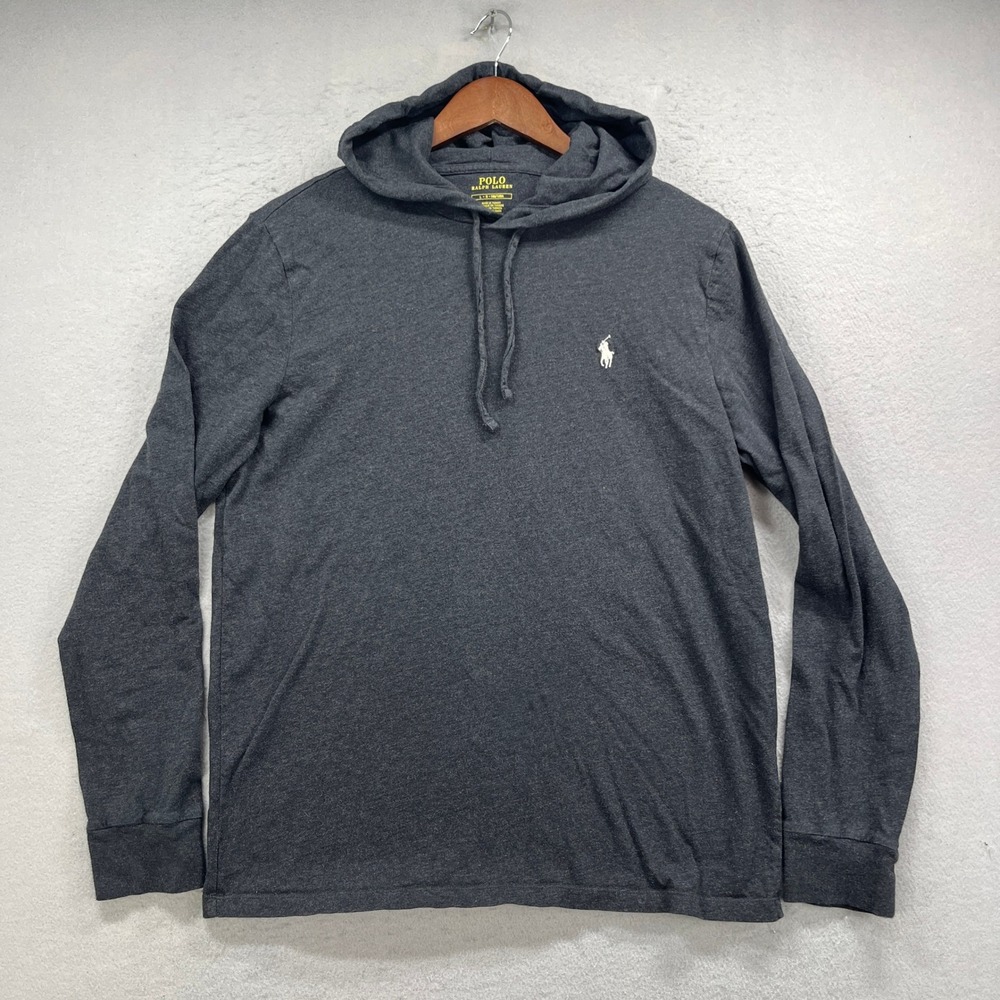 Polo Ralph Lauren Hoodie Mens Large Gray Long Sleeve Pullover Lightweight Casual